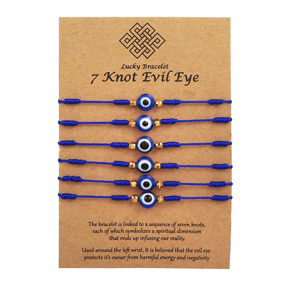 Cross-border 6-piece red, blue and black eye friendship woven bracelet, adjustable couple card lucky friendship bracelet Specification drawing