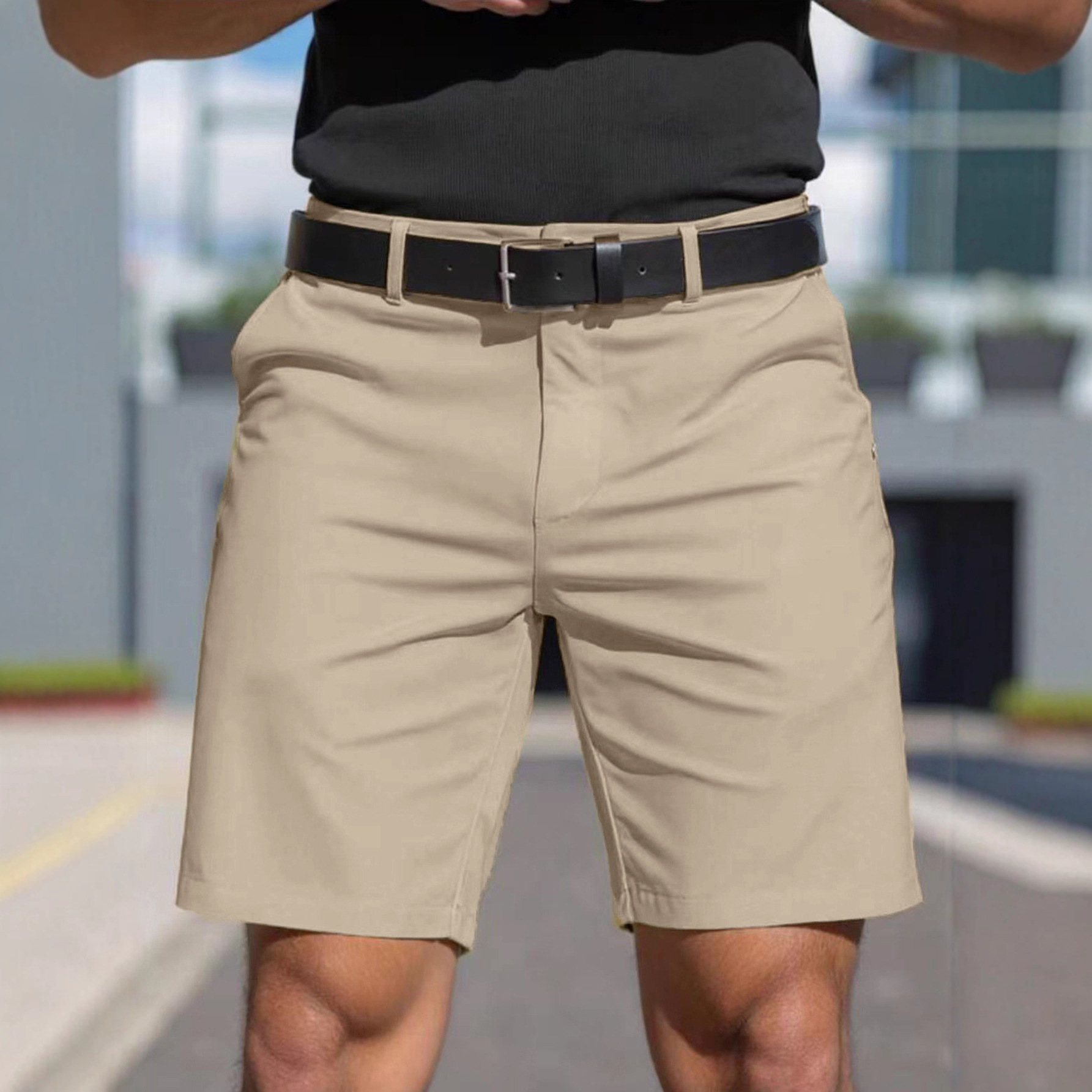 2026 Cross-border Men's solid color Shorts, men's business golf sports 5-point mini dress pants full figure