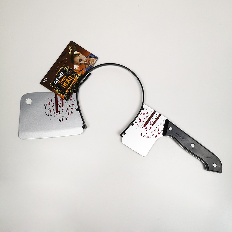 Halloween props: Blood-stained kitchen knife, terrifying party, zombie cosplay, prank saw, headband, simulated axe Specification image
