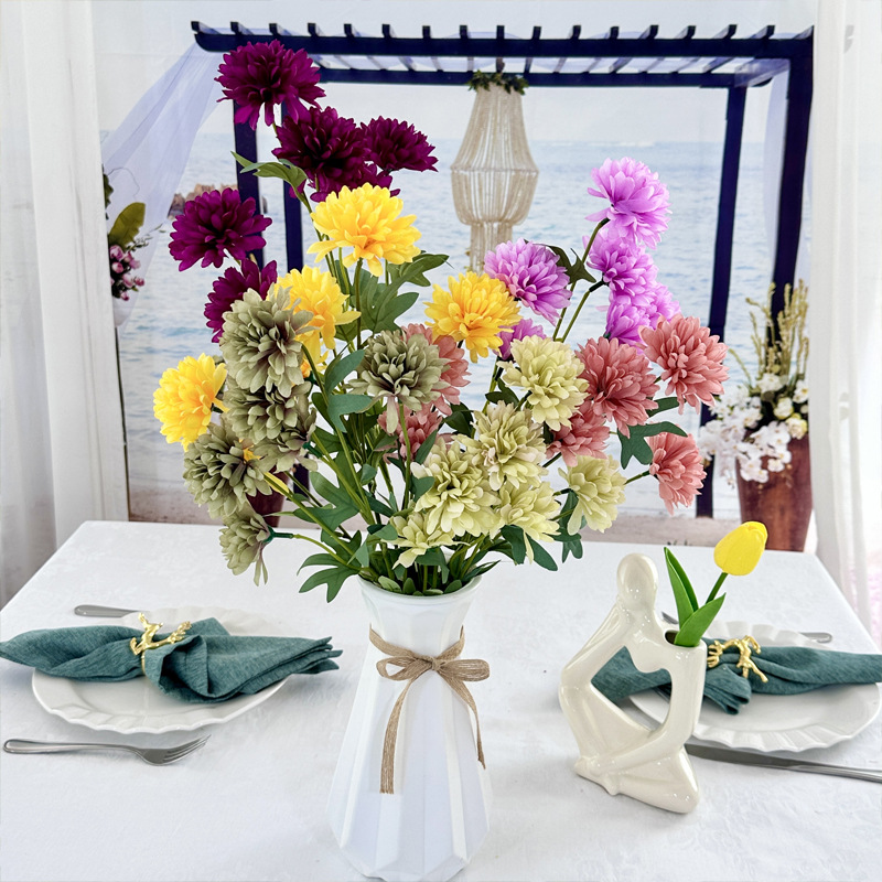 新款单支6头葱头球菊仿真花居家客厅桌DIY插花摆件装饰假花批发详情图4