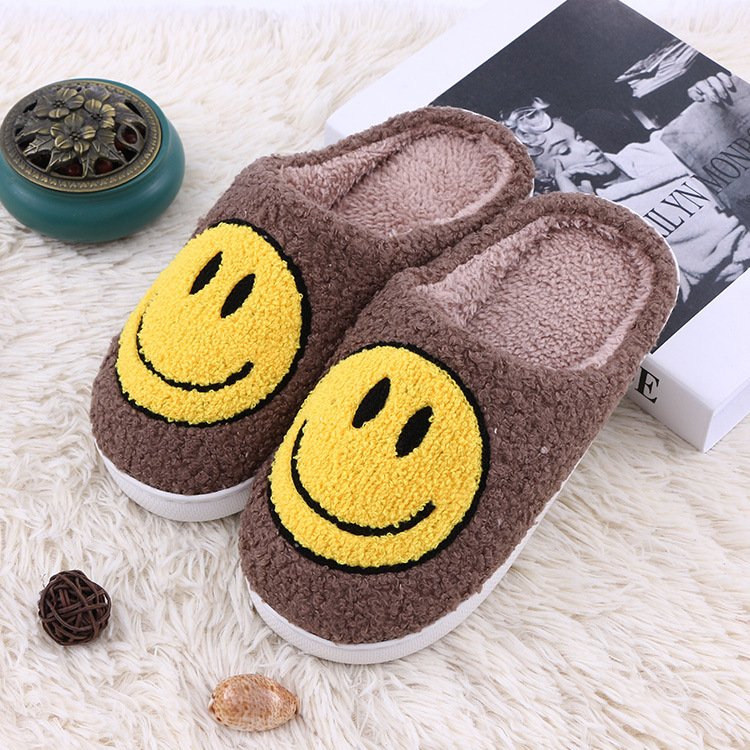 Warm smiling plush slippers, home cotton slippers, thick-soled anti-slip plush slippers for autumn and winter, cross-border exclusive supply details Picture