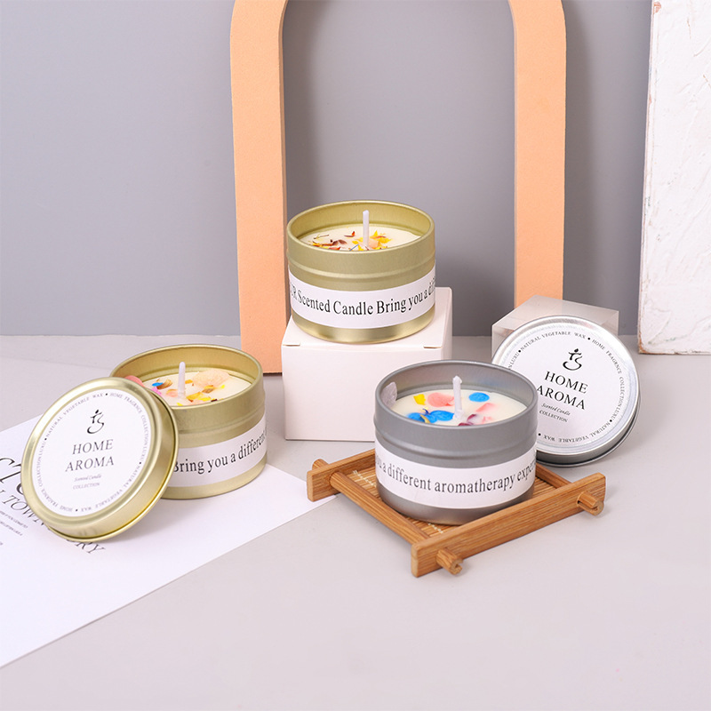 跨境干花香薰蜡烛室内香氛蜡烛结婚伴手礼小众铁皮罐植物蜡现货产品图