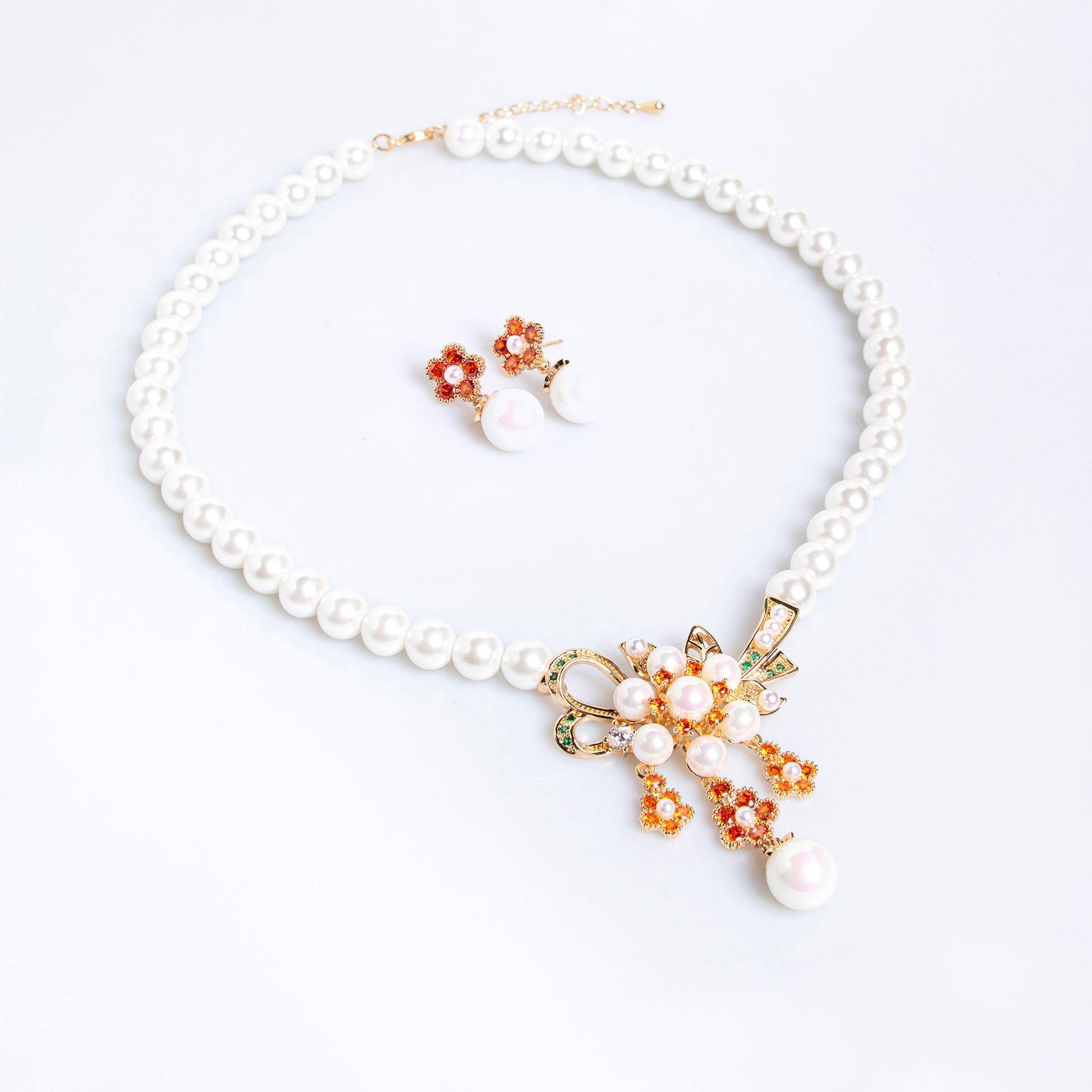 European and American super glittering pearl bride necklace, women's earrings, high-end luxurious dress, wedding dress accessory set, wedding accessories Item Picture