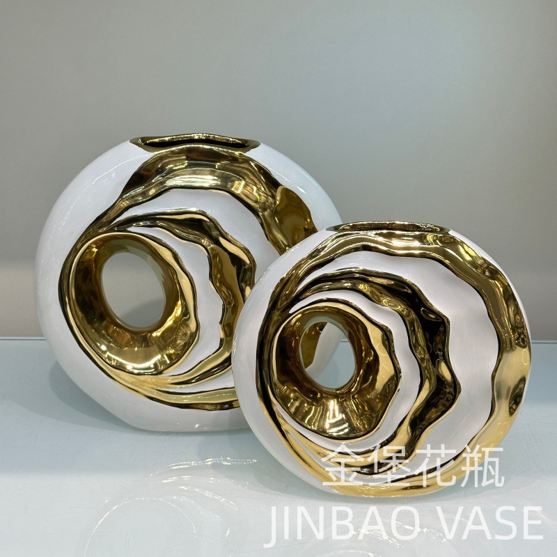 Modern light luxury ceramic vase ornaments, home decorations, living room flower arrangements, electroplated platinum vases Specification image