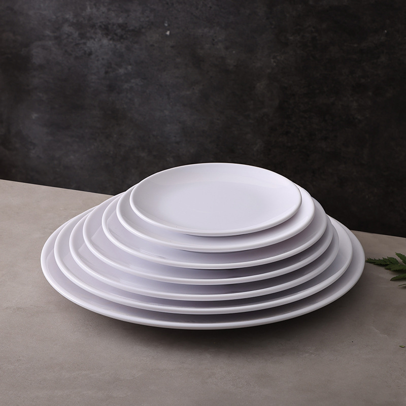 White melamine tableware, round plates, commercial round plates, large flat plates, hotel and restaurant cold dish plates, side dish plates, manufacturer wholesale details Picture