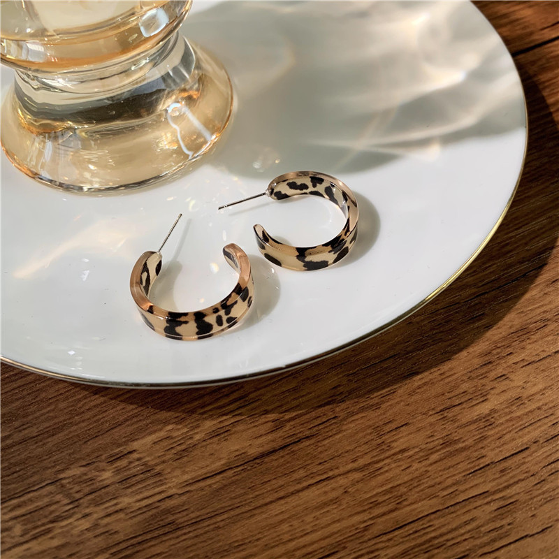 经典韩系高级感小众设计醋酸豹纹C形质感网红冷淡风耳环耳饰百搭c
