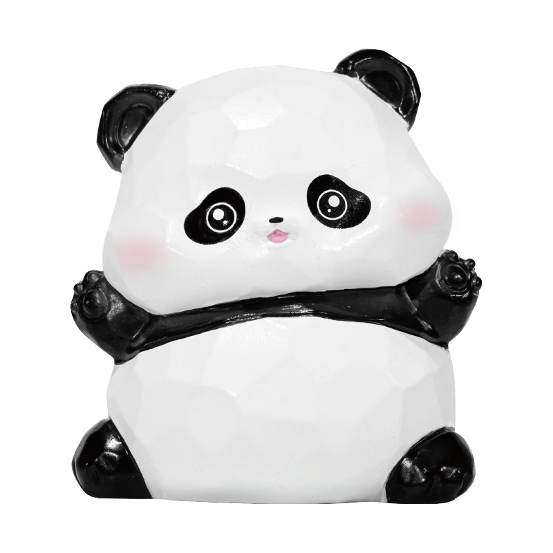 胖哒熊猫福福小摆件树脂工艺品文创可爱仿木雕摆件桌面卡通装饰品白底实物图