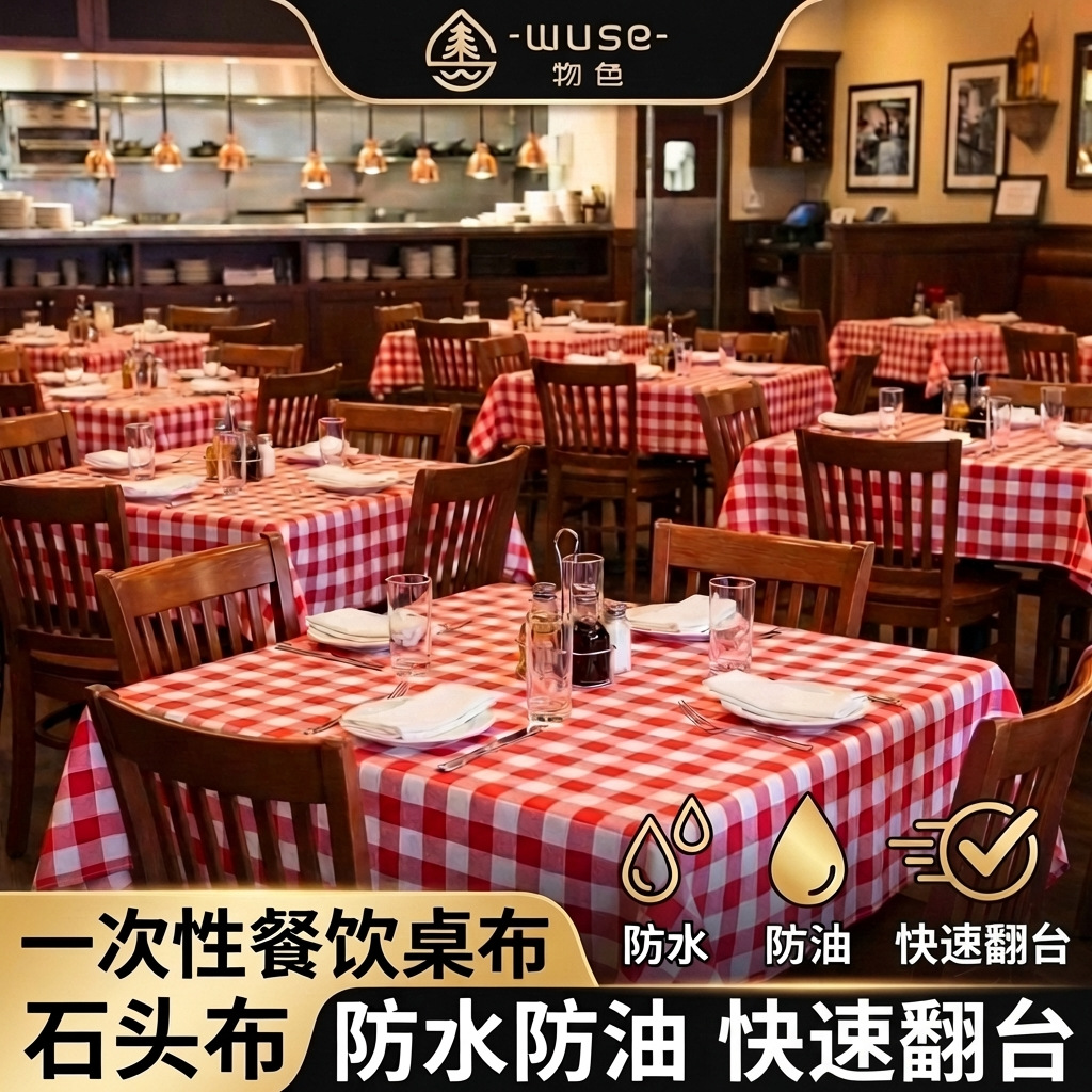 红格一次性台布防水防油耐高温餐饮火锅饭店石头布一次性桌布商用