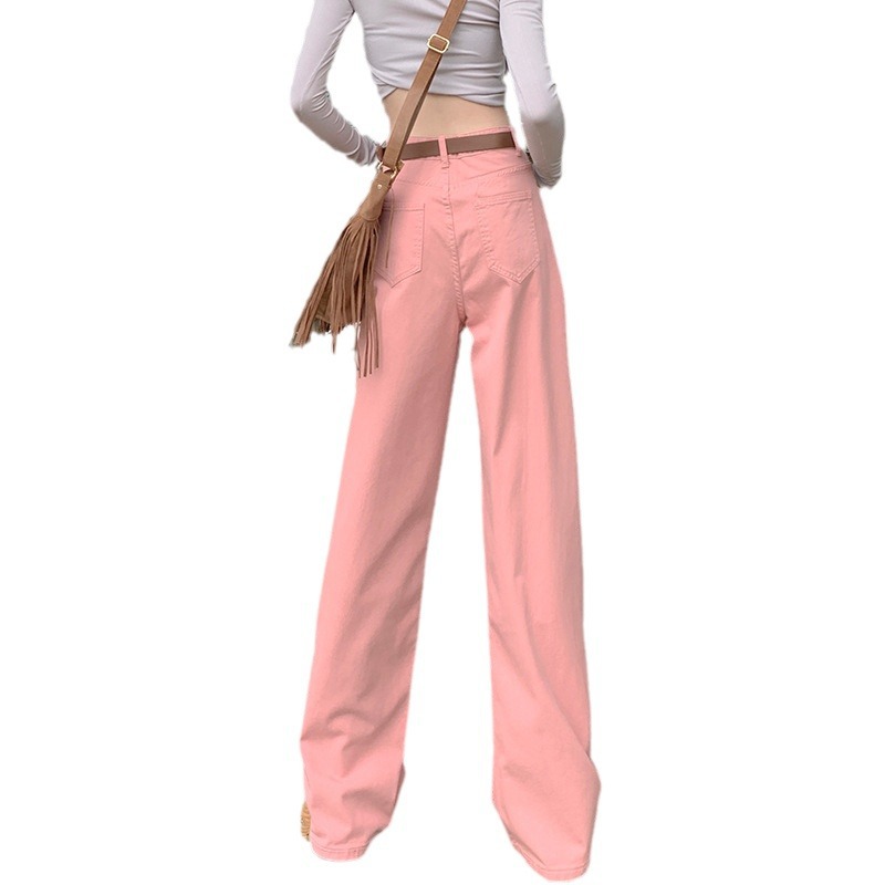 Dirty pink wide-leg jeans for women, 2024 new summer American bestseller, pleated, high-end, loose, drape floor-length pants Item Picture