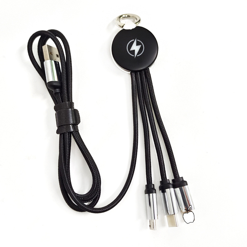 Gift keychain data cable, keychain ring charging cable, three-in-one luminous data cable, luminous logo charging cable Item Picture