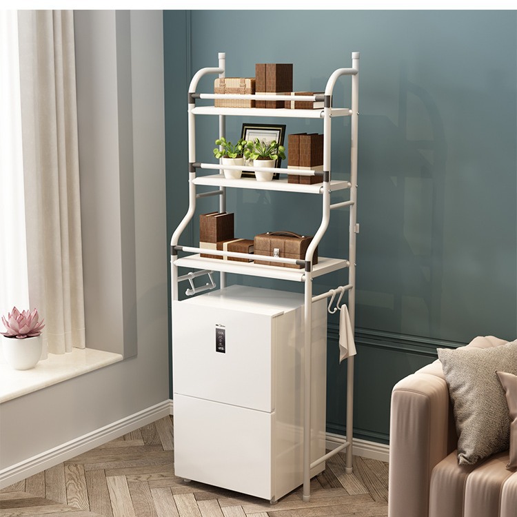 Toilet rack, guardrail, anti-drop rack, washing machine rack, refrigerator rack, bathroom storage, kitchen storage Application Scenario