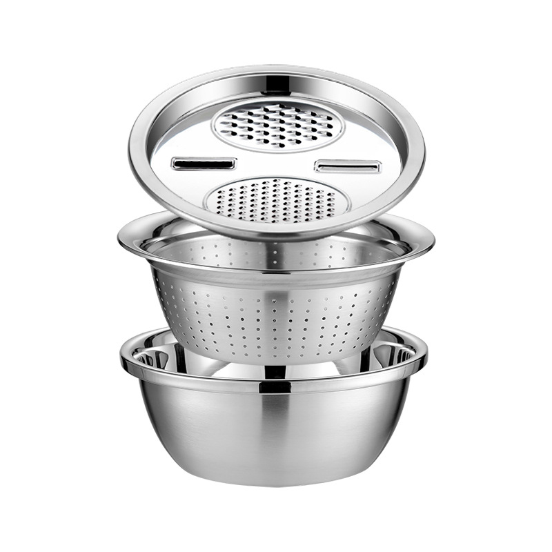 水槽洗菜篮/洗菜盆/厨房用具/不锈钢盆/收纳篮白底实物图