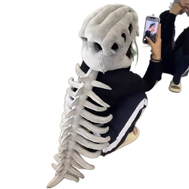 新款恐龙骨架搞怪头套帽子儿童毛绒玩具男生玩偶搞怪骨骼跨境批发白底实物图