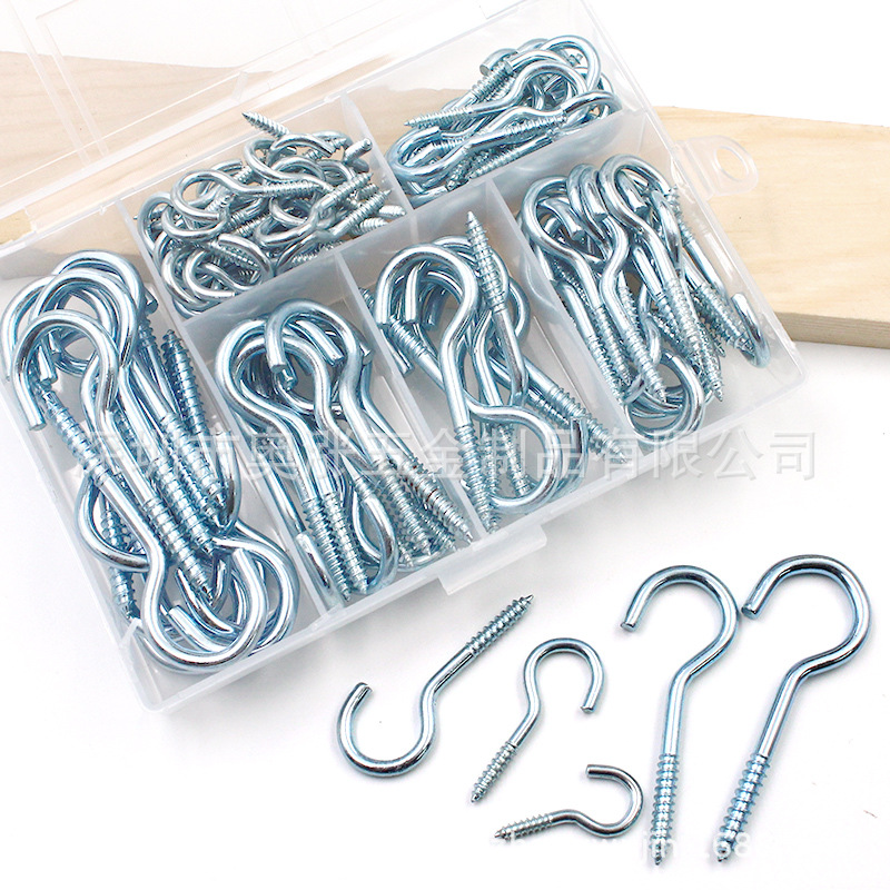 Cross-camera supply: 115 pieces blue and white zinc lamp hook self-leveling screw hook question mark hook sheep eye circle curtain hook set Application Scenario