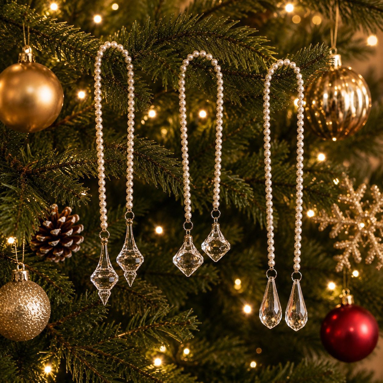 Crystal pearl strings, Christmas tree ornaments, Christmas balls, festival decorations, Christmas gifts, Christmas glasses and Christmas socks embellish the Christmas atmosphere full image