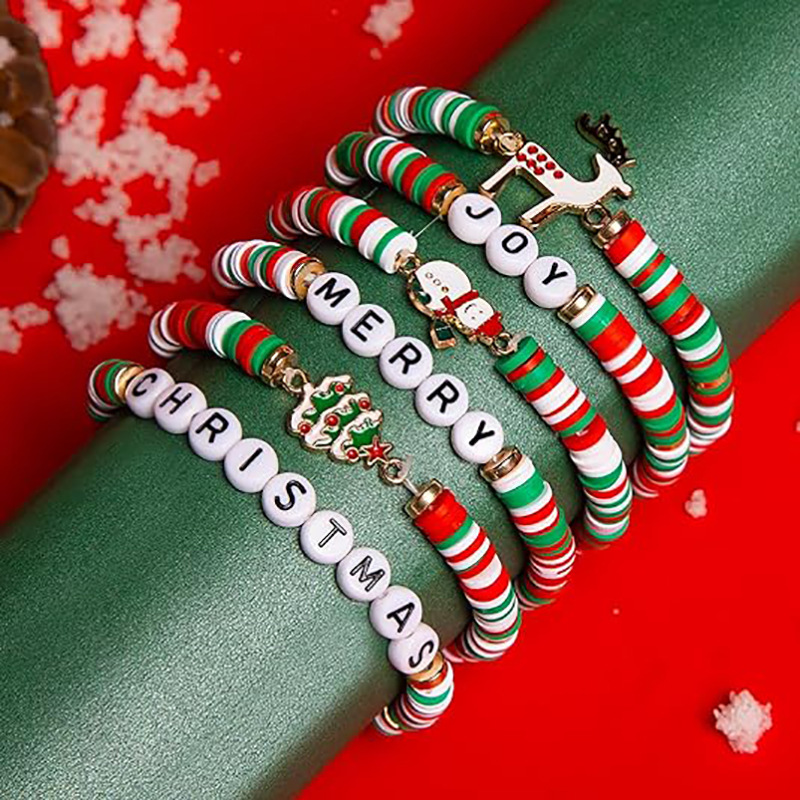 Amazon's best-selling 2024 Christmas 6-piece cute reindeer soft clay bracelet set for ladies' party gifts Specification drawing