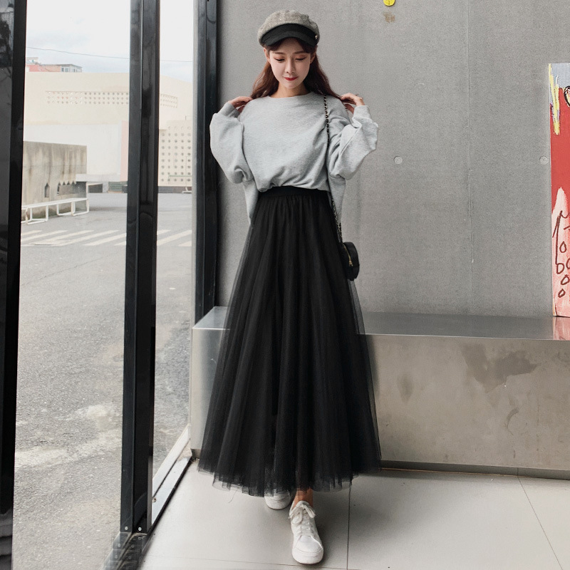 Spring/Autumn 2026 new solid-color slimming mid-length tulle skirt for women Specification image