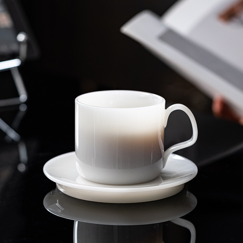 高端冰种璞玉咖啡杯碟套装精致轻奢白瓷水杯酒店咖啡厅纯色咖啡杯产品图