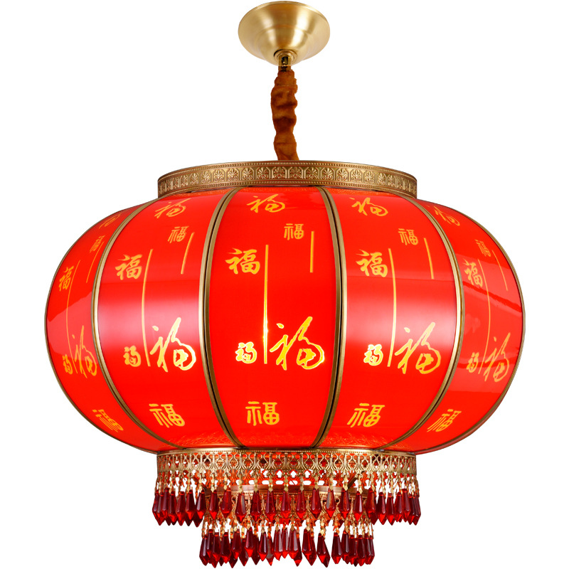 2024新款太阳能全铜结婚大红吊灯中国风阳台大门口防水古风小灯笼