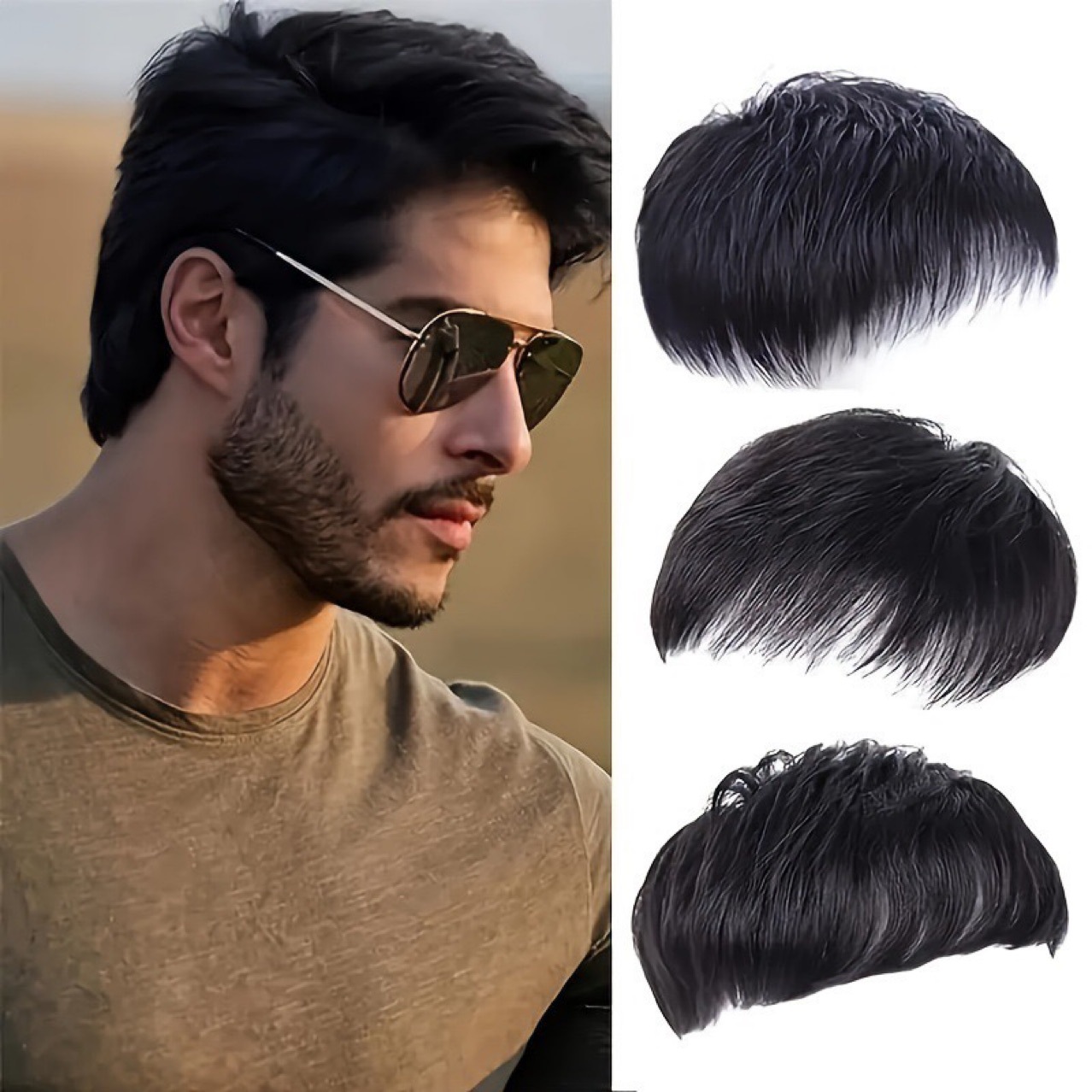 Wig, short hair for men, curly hair, hair size, realistic hair, no trace, invisible sheet, natural men, thin and light hair sheet on the top of the head