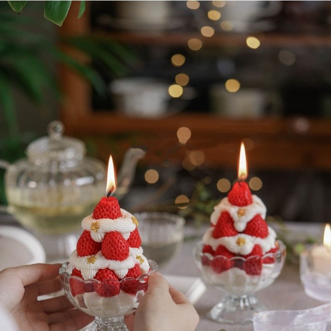 Cream Strawberry Tart, Scented Candles, Fruit Mille-Feuille Cups, Creative Birthday Gifts, Handmade Souvenirs, Bedroom, Girlish Heart Specification drawing
