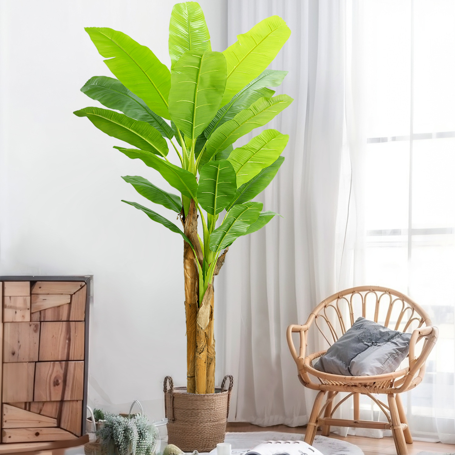 Wholesale of large-scale artificial plants, such as banana tree potted plants, indoor display Windows, floor-to-ceiling decoration, tropical green plants, and banana tree bonsai details Picture