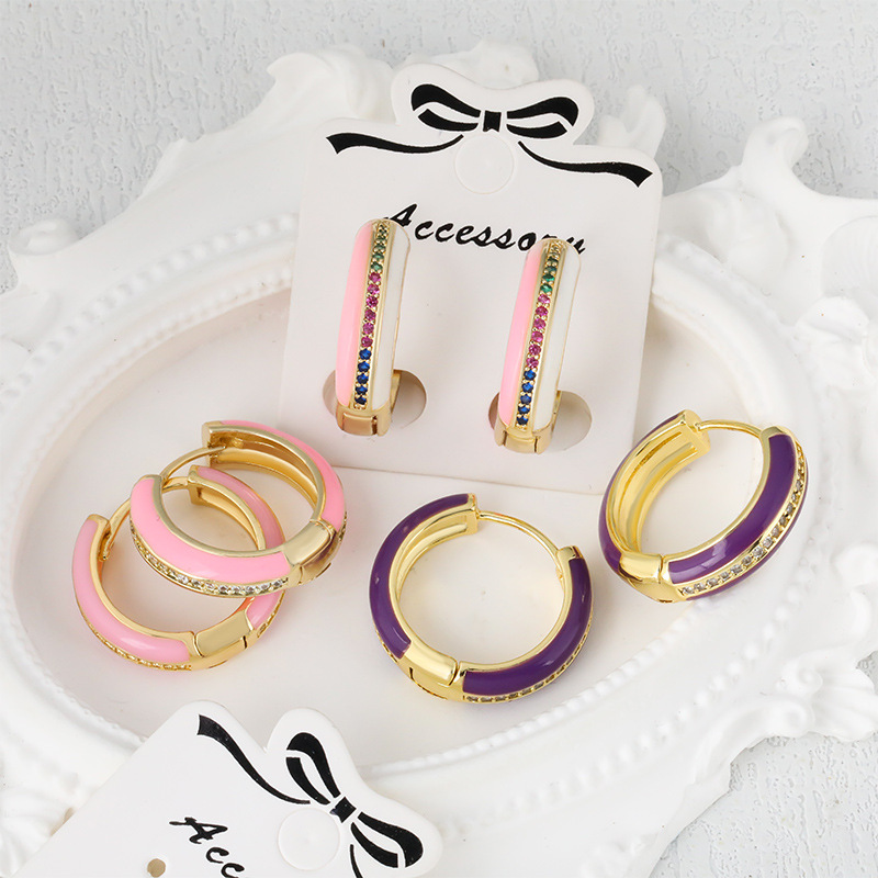European and American simple inS-style geometric circle earrings, women's accessories, copper micro-inlaid zircon oil drop ear rings and earrings wholesale full figure