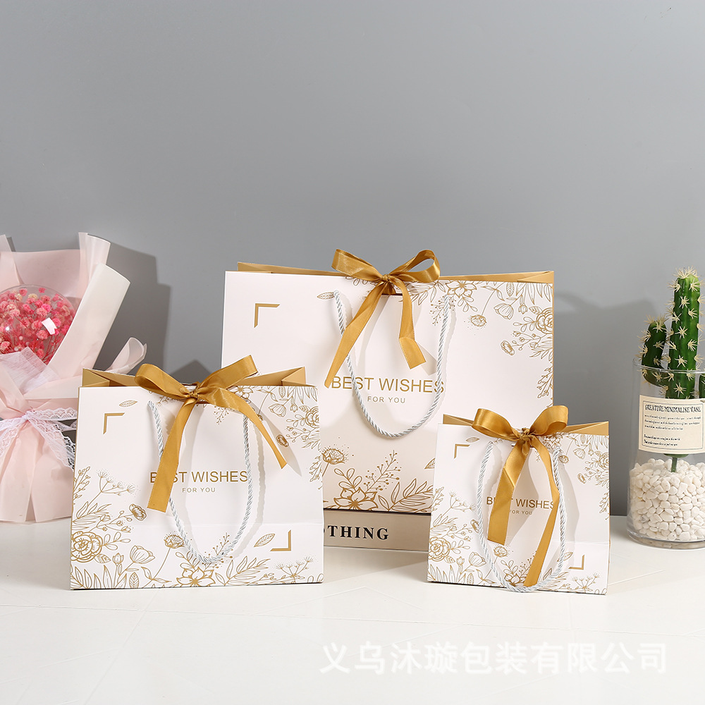 Gift packaging bags, gift bags, bow, clothing store packaging bags, marble-patterned hand-held gift bags, logo printing