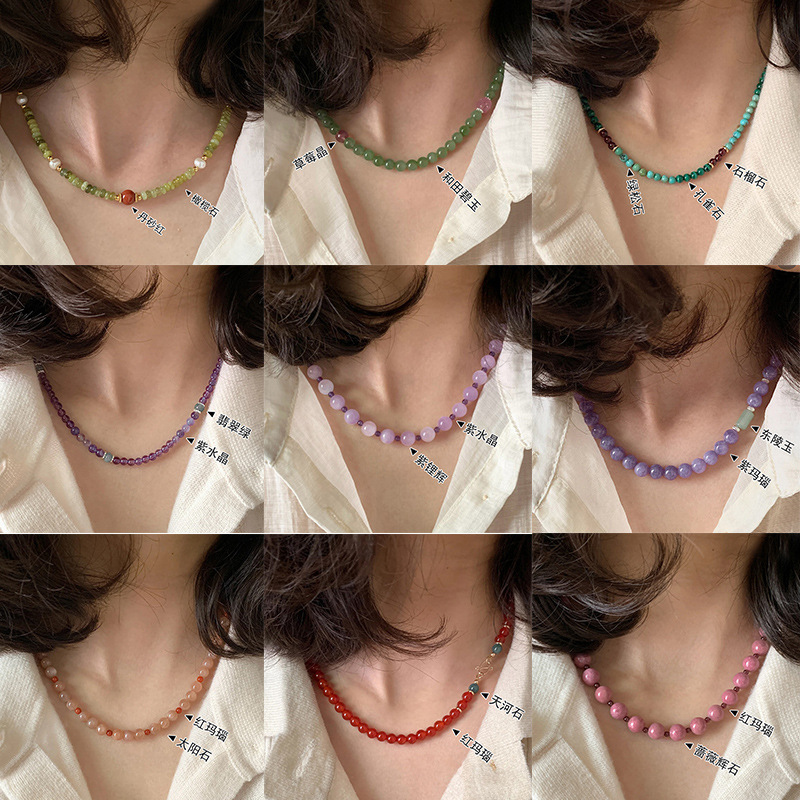High-end colored beaded necklace for women, light luxury and niche spring and summer dopamine freshwater pearl collarbone chain necklace wholesale