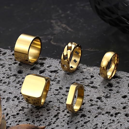 The square titanium steel ring for men from Europe and America is simple, fashionable and does not fade. The men's ring set is selling well on Amazon details Picture