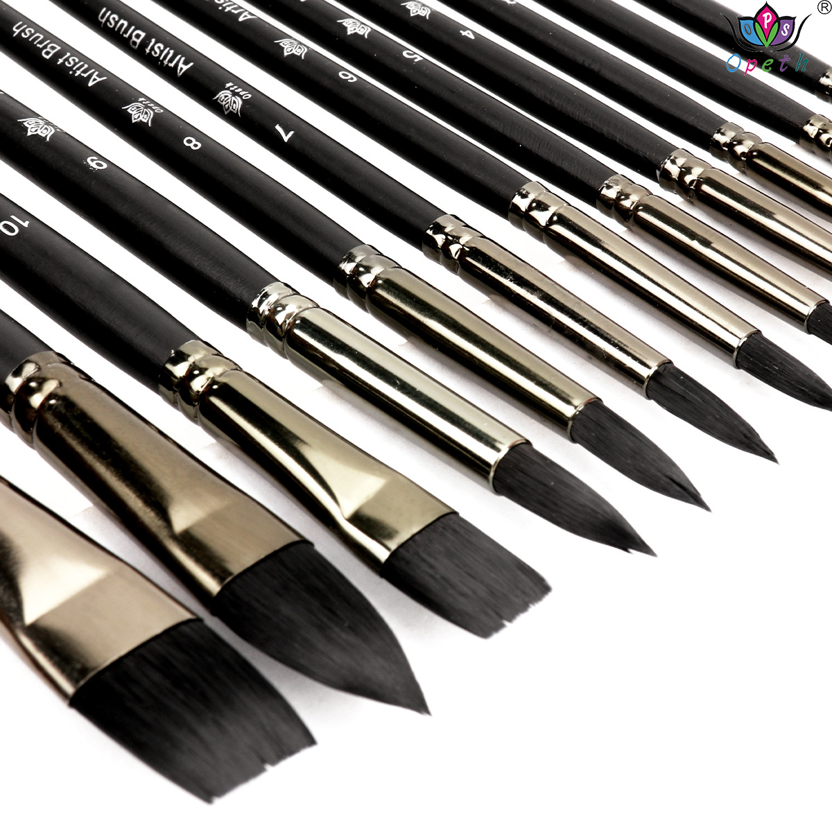 A 12-piece black brush set mixed with art supplies, including beginner's painting, wall painting paint, board brushes and brushes Item Picture
