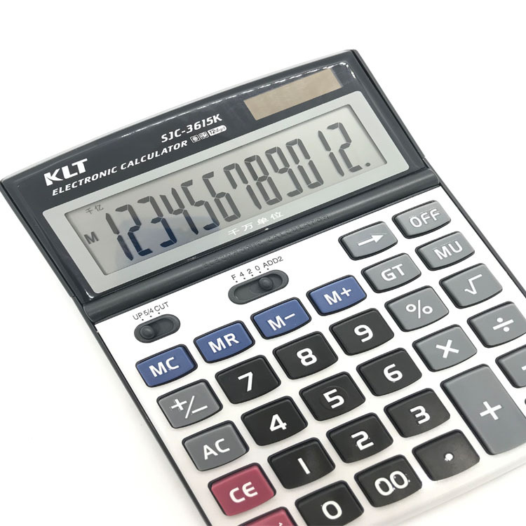 Kuailingtong desktop dual power solar calculator factory direct sales, head-up large screen, metal aluminum surface details Picture