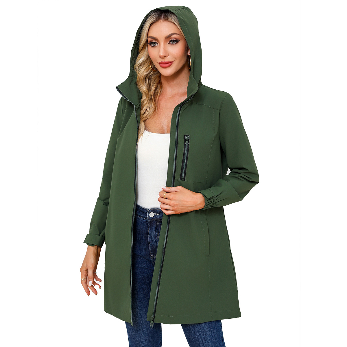 European and American outdoor sports water-repellent windbreaker, women's hooded long-sleeved spring and autumn coat, loose and casual windproof cross-border women's clothing Item Picture