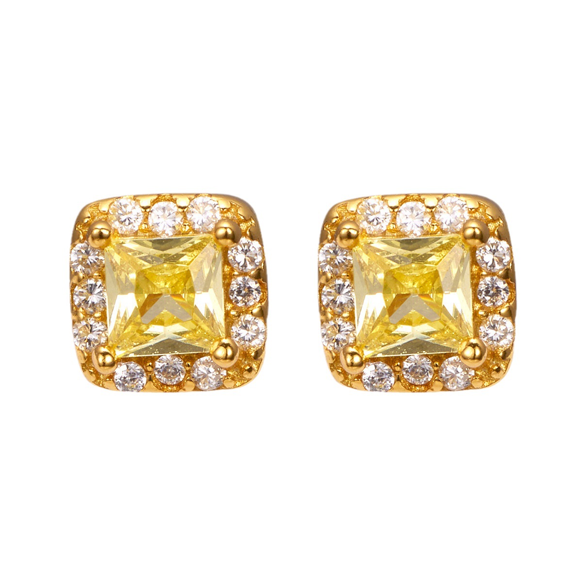 The new light luxury small square sugar stud earrings for women are fashionable and simple. The small square yellow diamond electroplated 18K silver earrings are selling well in Europe and America Item Picture
