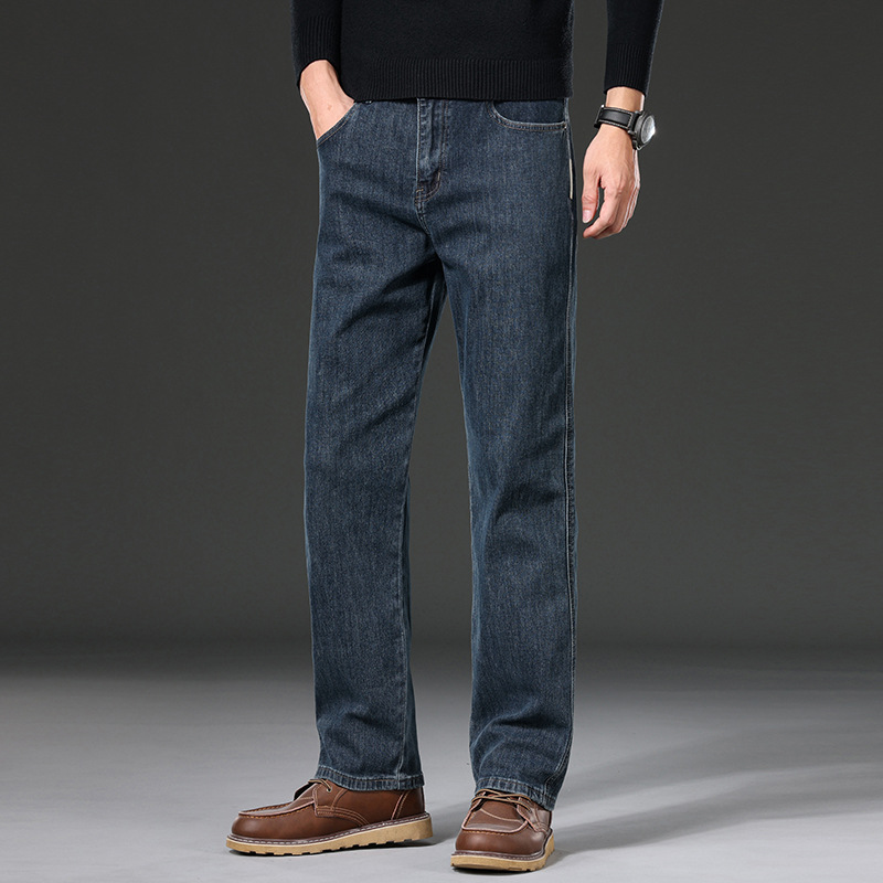 High-end fashionable blue-gray men's jeans, spring and autumn straight-leg loose plus-size men's pants, versatile and trendy men's pants details Picture