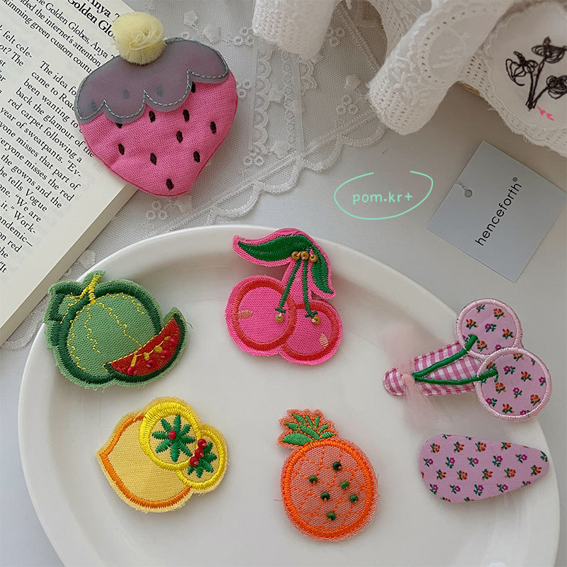 儿童创意水果系掰掰夹手工韩版刺绣甜美宝宝碎发刘海夹韩版边夹女