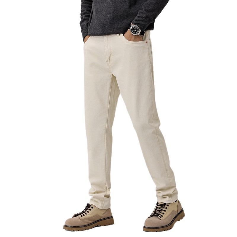 Autumn and winter high-end trendy brand beige beige jeans for men, slim-fit straight leg stretch versatile, light luxury and high-end style pants Item Picture