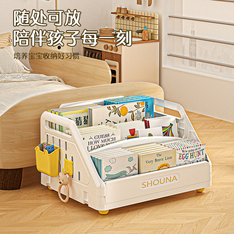 Children's picture book rack, dormitory storage rack, small desktop storage rack, layered rack, foldable home reading area bookshelf Specification image
