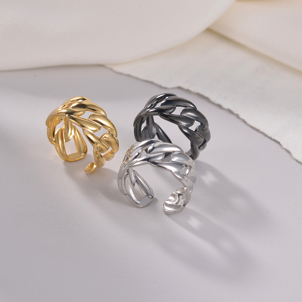 Cross-border Amazon new product: Oil-pressed hollow chain with adjustable opening titanium steel ring, a couple's accessory