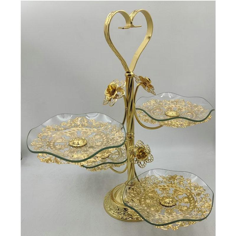 新款欧式创意高级感水果盘居家客厅摆件多层大容量金色水果盘批发