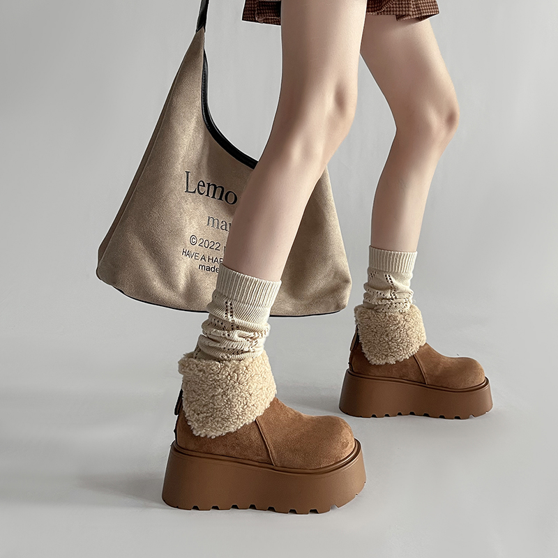 时尚部落增高雪地靴子女2025年秋冬新加绒加厚底芒果头勃肯棉鞋