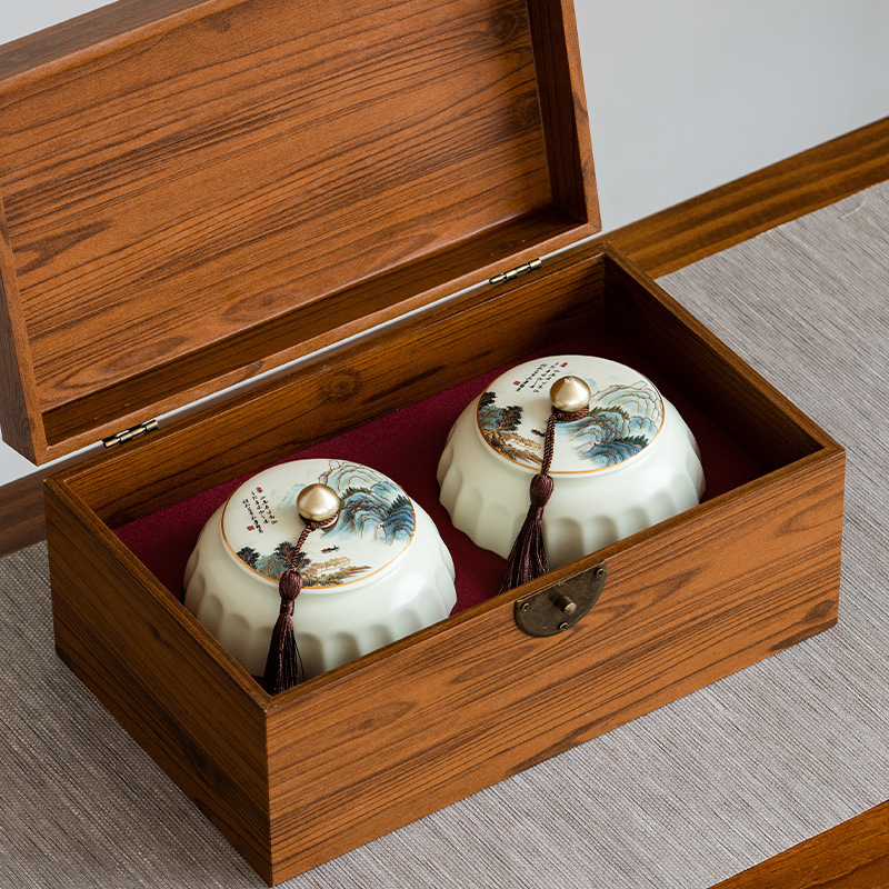 中式陶瓷茶叶礼盒白毫银针寿眉白茶绿茶专用密封存茶罐节日茶饼产品图