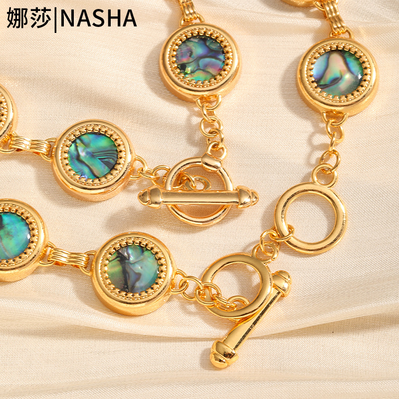 Nasha Cross-border Exclusive Jewelry Set: French Retro High-end Sensory Color Shell Roman Round Plate Pearl Jewelry Set Specification image