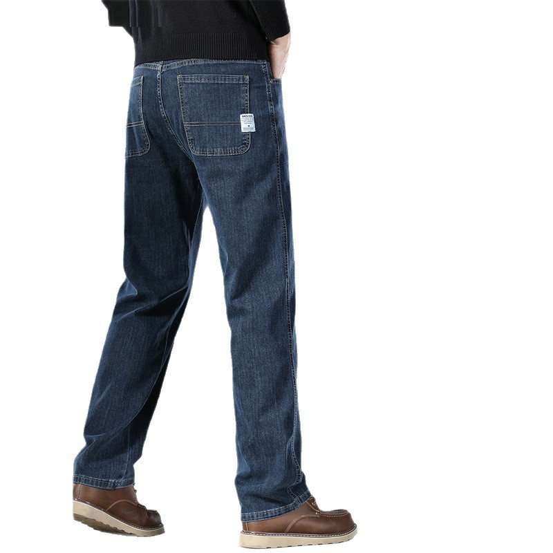 High-end blue-gray jeans for men in autumn and winter 2025, straight-leg loose men's pants, middle-aged men's winter fleece pants Item Picture
