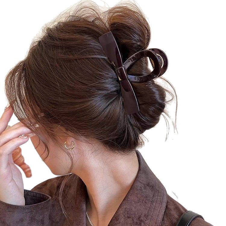 Simple bow clip women's large hair clip 2024 new style updo back of the head, high-end shark clip for autumn and winter Item Picture