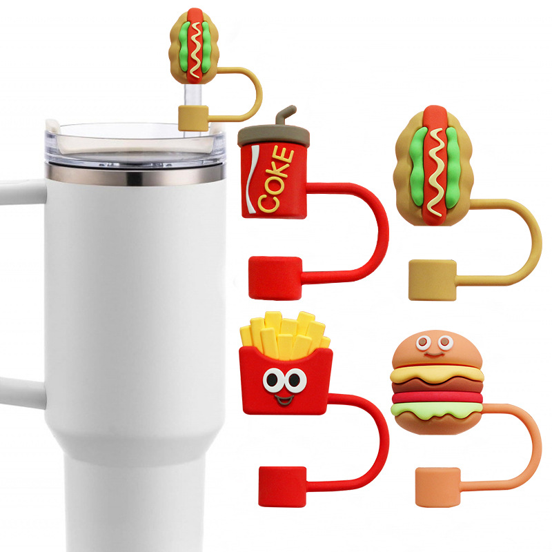 Cartoon soft rubber food series straw cap, large diameter 10mm, cute and novel cola French fries straw stopper straw cover Cartoon soft rubber food series straw cap, large diameter 10mm, cute and novel cola French fries straw stopper straw cover