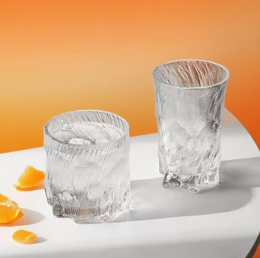 Glass cups, water cups, transparent Ins-style wine glasses, glacier pattern juice drink cups, high appearance level, light luxury and high-end feel details Picture