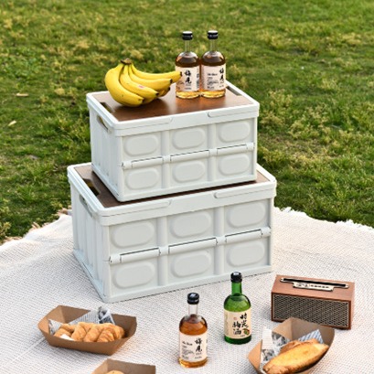 Outdoor folding storage and organization box, portable wooden lid storage box, car trunk, picnic folding box details Picture