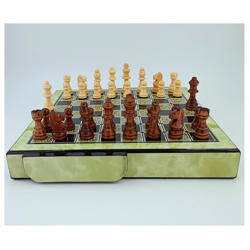 出口精品 台式带抽屉木质国际象棋 精雕棋子多配备用棋子益智木制产品图