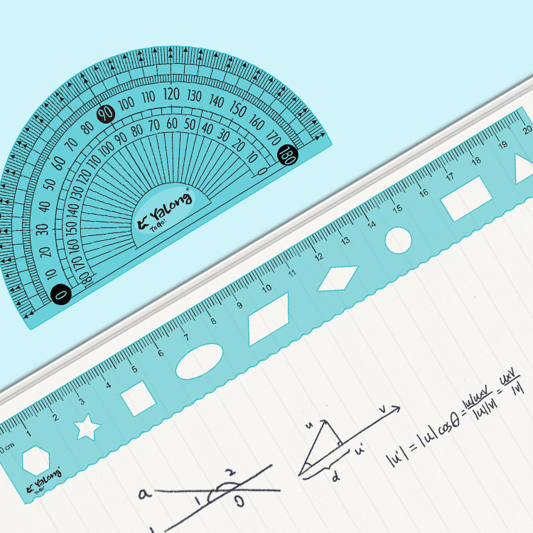 Yalong Cross-border Hardcover 20 cm Computer resin flexible Tape measure geometric set and Angle gauge set student school supplies Specification image